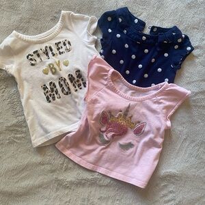 Lot of 3 short sleeve, baby girl shirts! Excellent condition 9-12 months!